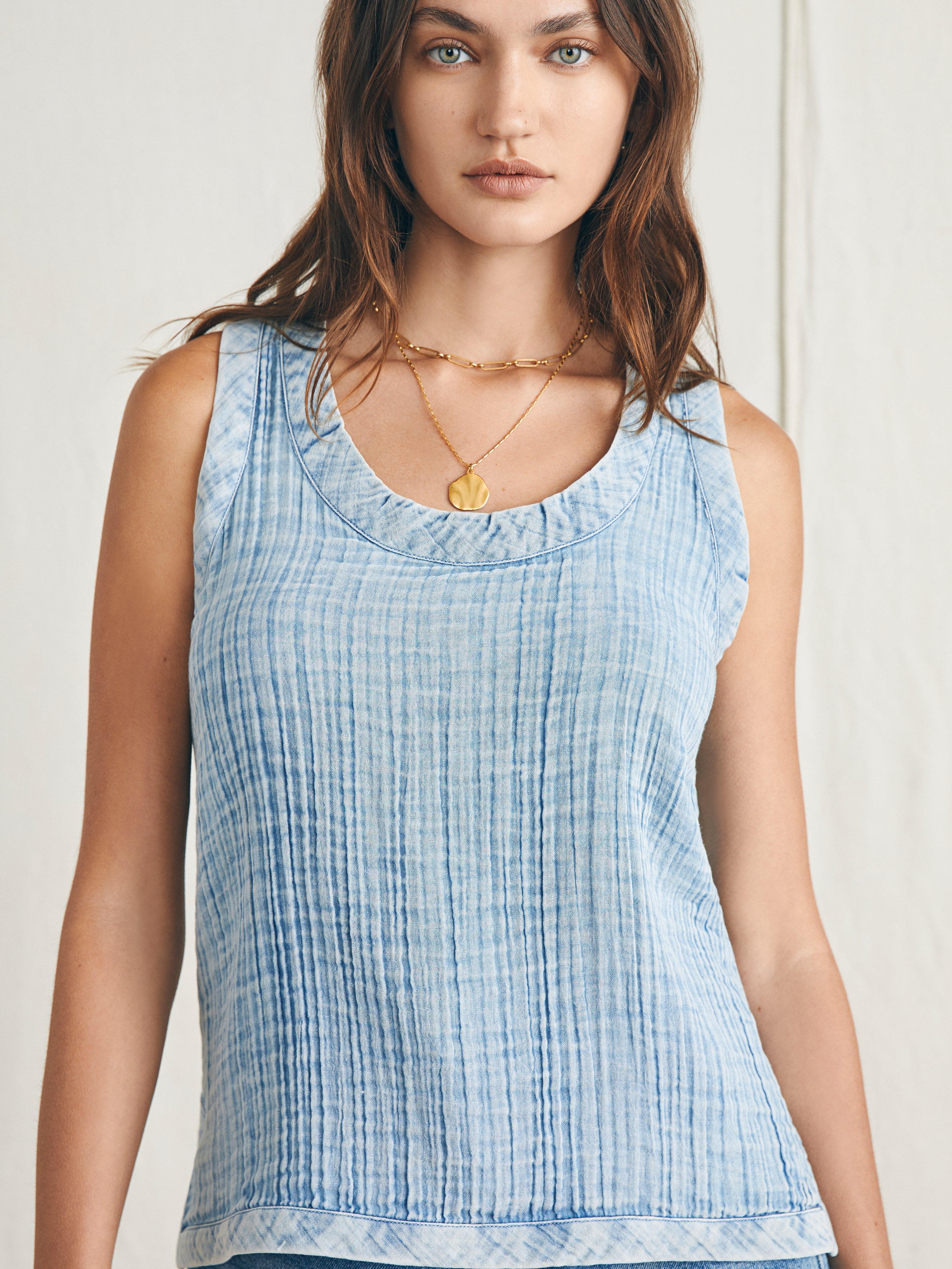 Dream Cotton Gauze Scoop Neck Tank - Light Indigo Wash Female Product Image