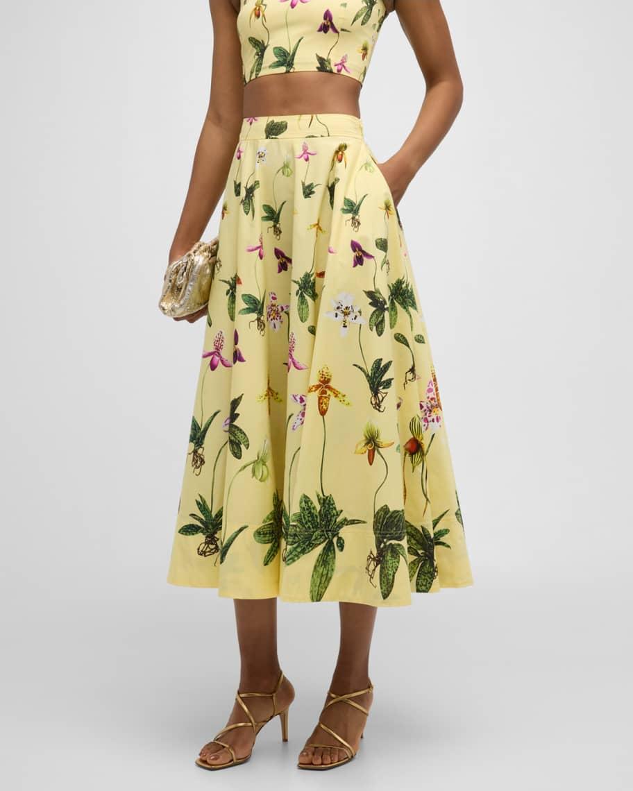 Orchid Poplin Fit-Flare Midi Skirt product image