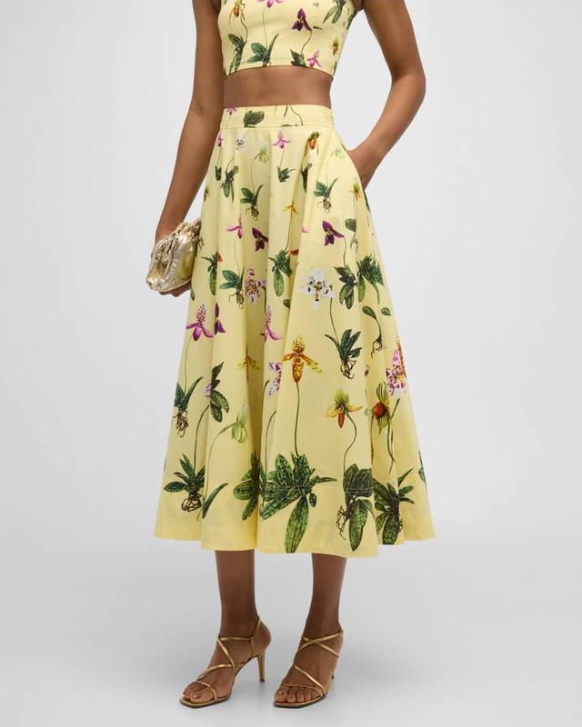 Orchid Poplin Fit-Flare Midi Skirt Product Image