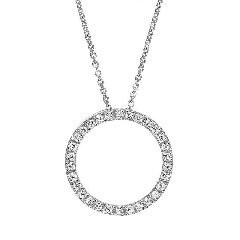 Sophie Miller Cubic Zirconia Sterling Silver Open Circle Pendant Necklace, Womens White Product Image