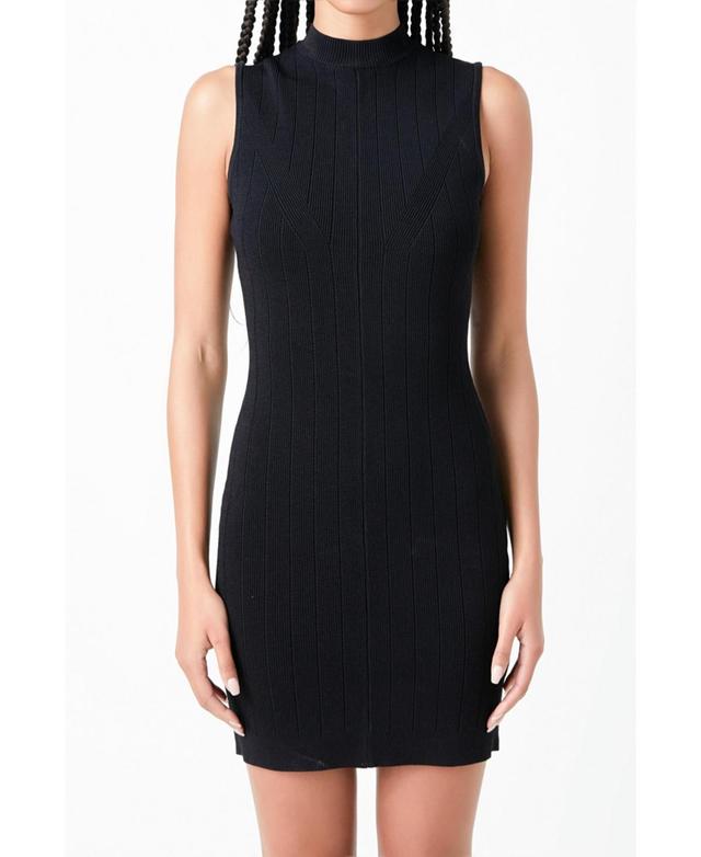 Womens Mock Neck Sleeveless Knit Mini Dress Product Image