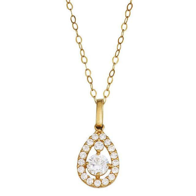 Forever Radiant 10k Gold CZ Teardrop Pendant Necklace, Womens White Product Image