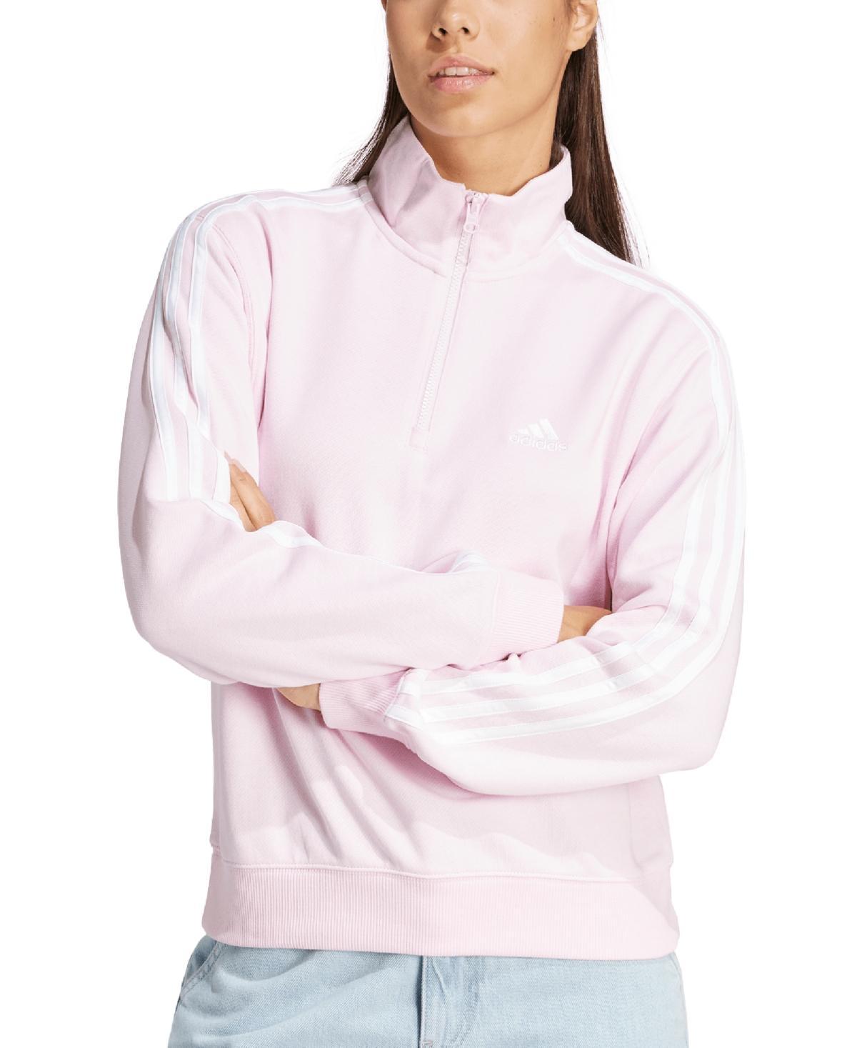 adidas Essentials 3-Stripes French Terry 1/4 Zip (Medium Grey Heather/White) Women's Clothing Product Image