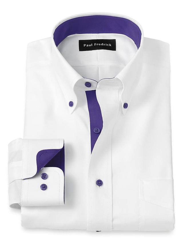 Comfort Stretch Non-Iron Solid Dress Shirt With Contrast Trim - White/purple Product Image