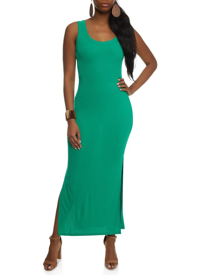 Womens Ribbed Knit Side Slit Maxi Tank Dress Product Image