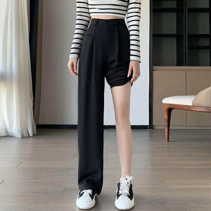 High Waist Plain Wide Leg Dress Pants Product Image