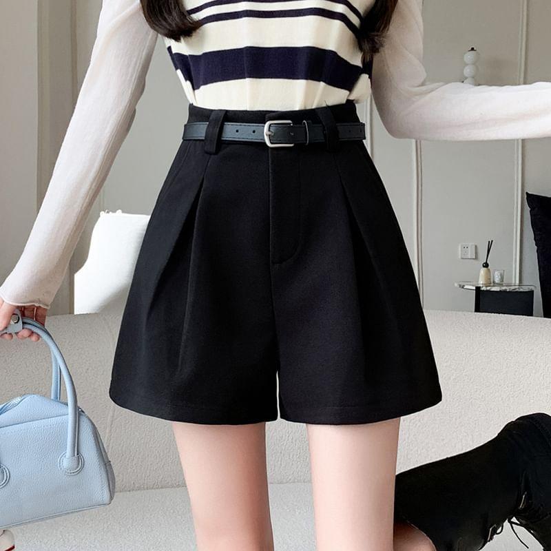 High Waist Plain Wide Leg Dress Shorts Product Image