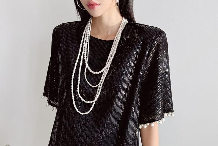 Short-Sleeve Sequined Mini Dress Product Image