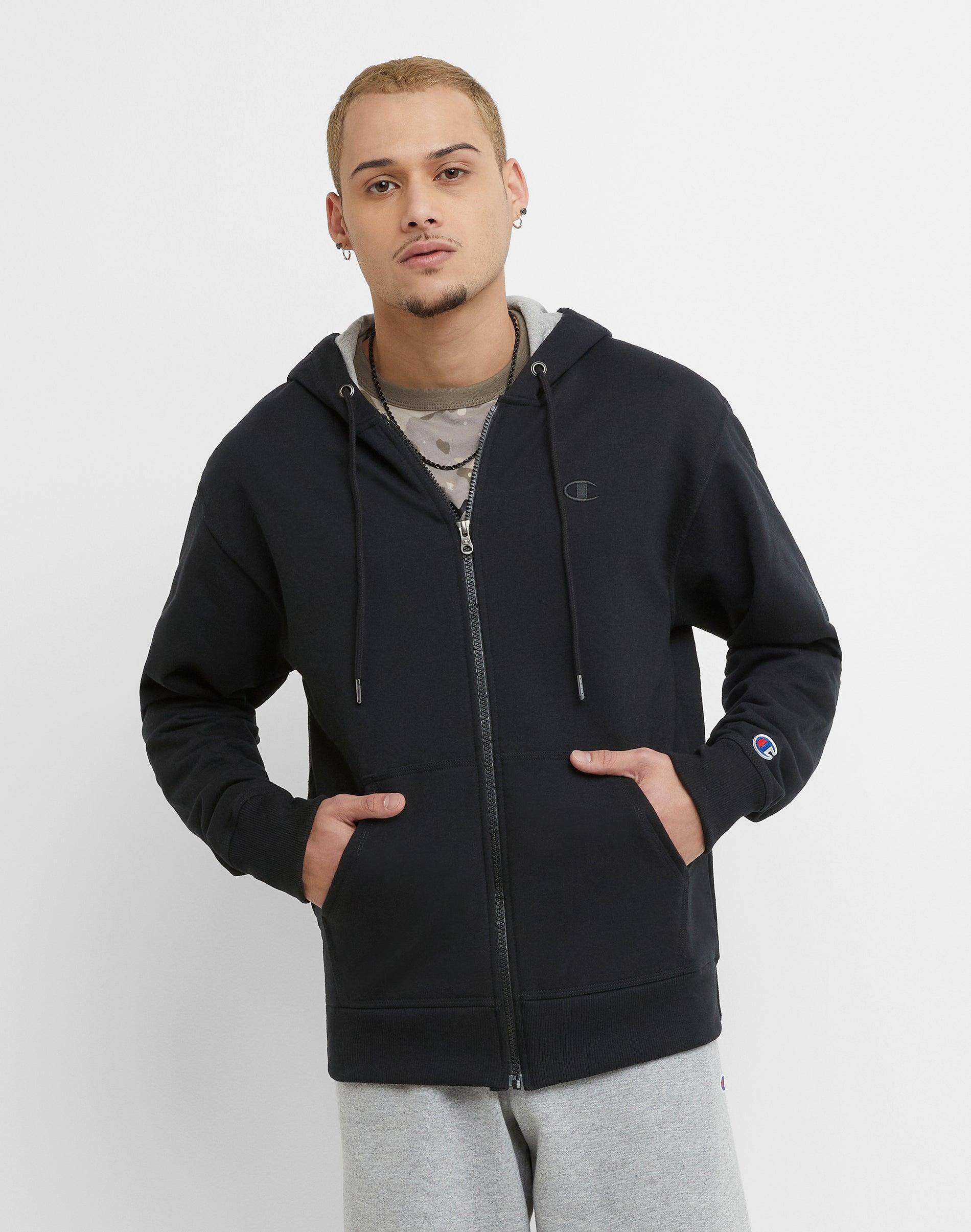 Mens Champion Fleece Powerblend Zip-Up Hoodie Black Product Image