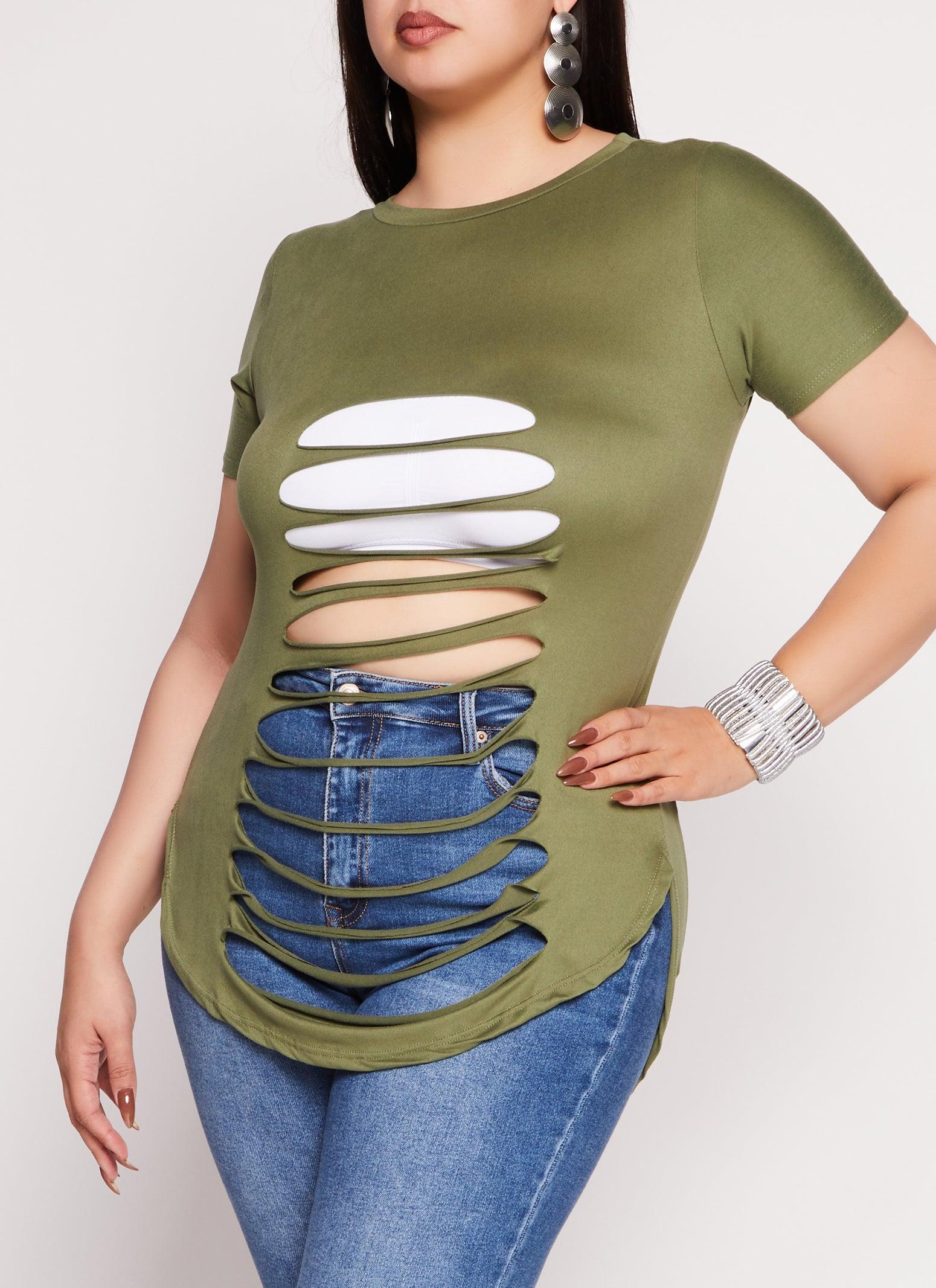 Womens Plus Size Slashed High Low Tee Product Image