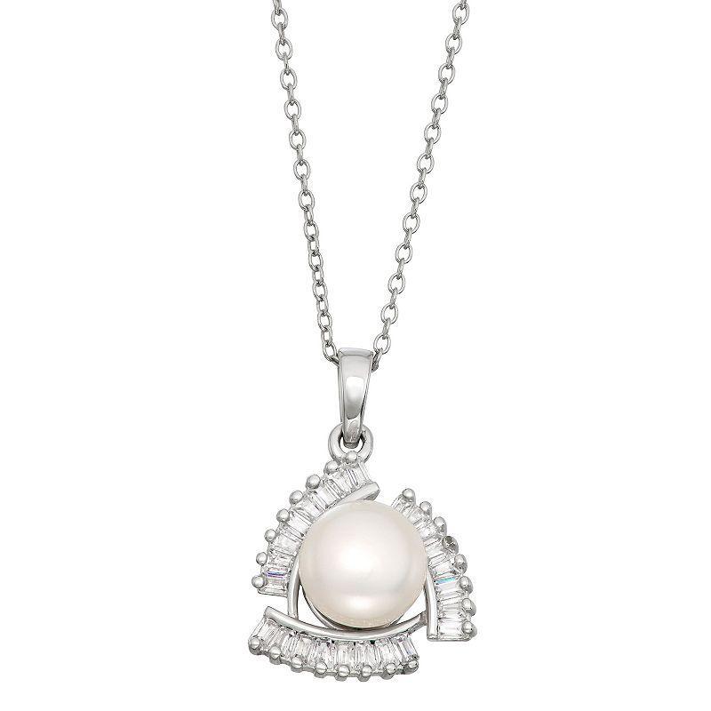 Unbranded Sterling Silver Freshwater Cultured Pearl & Cubic Zirconia Halo Pendant Necklace, Women's, Size: 18", White - Size: 18" Product Image