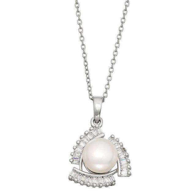 Sterling Silver Freshwater Cultured Pearl & Cubic Zirconia Halo Pendant Necklace, Womens Product Image