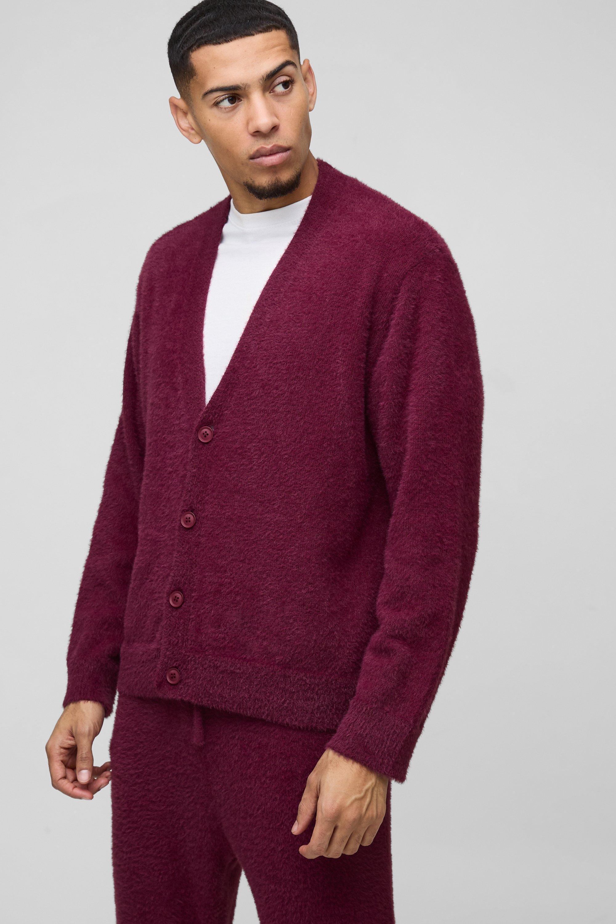 Boxy Fluffy Knitted Cardigan | boohooMAN USA Product Image