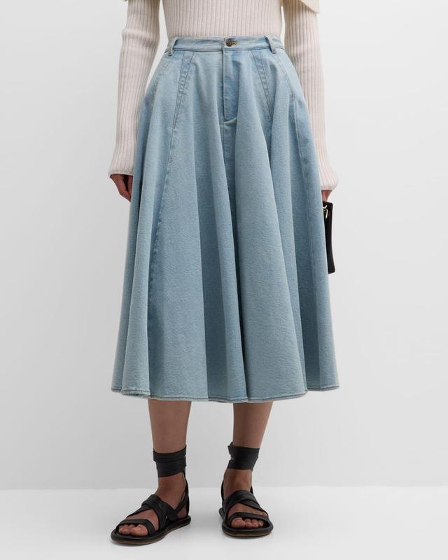 Womens Denim Flared Midi-Skirt Product Image