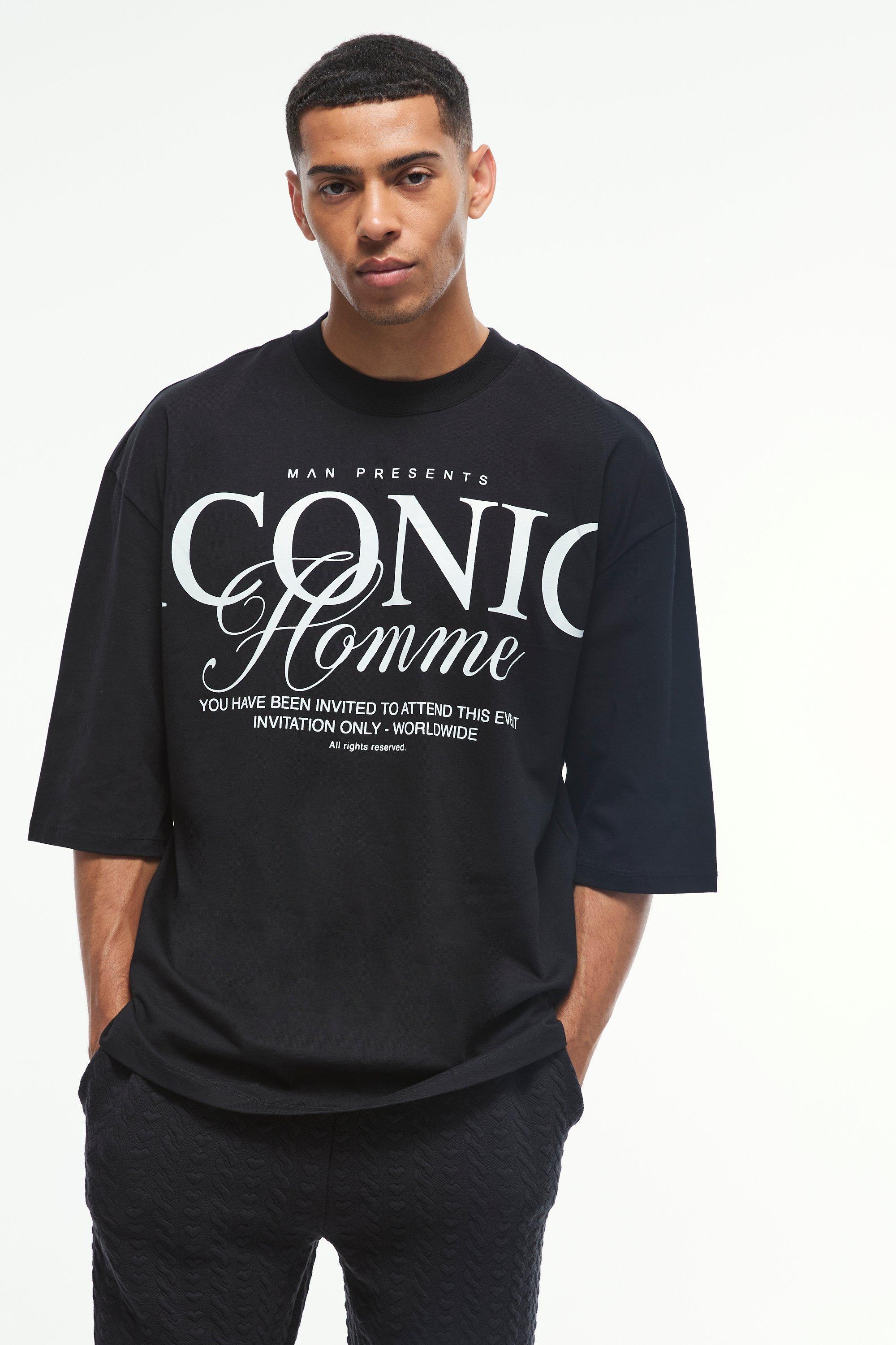 Oversized Extended Neck Gloss Iconic Print T-shirt | boohooMAN USA product image