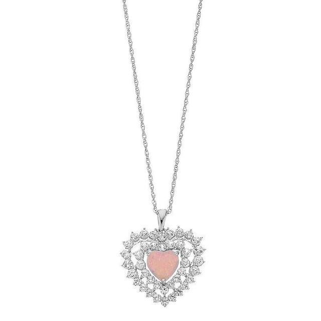 Sterling Silver Lab-Created Pink Opal & Lab-Created White Sapphire Heart Pendant Necklace, Womens Product Image