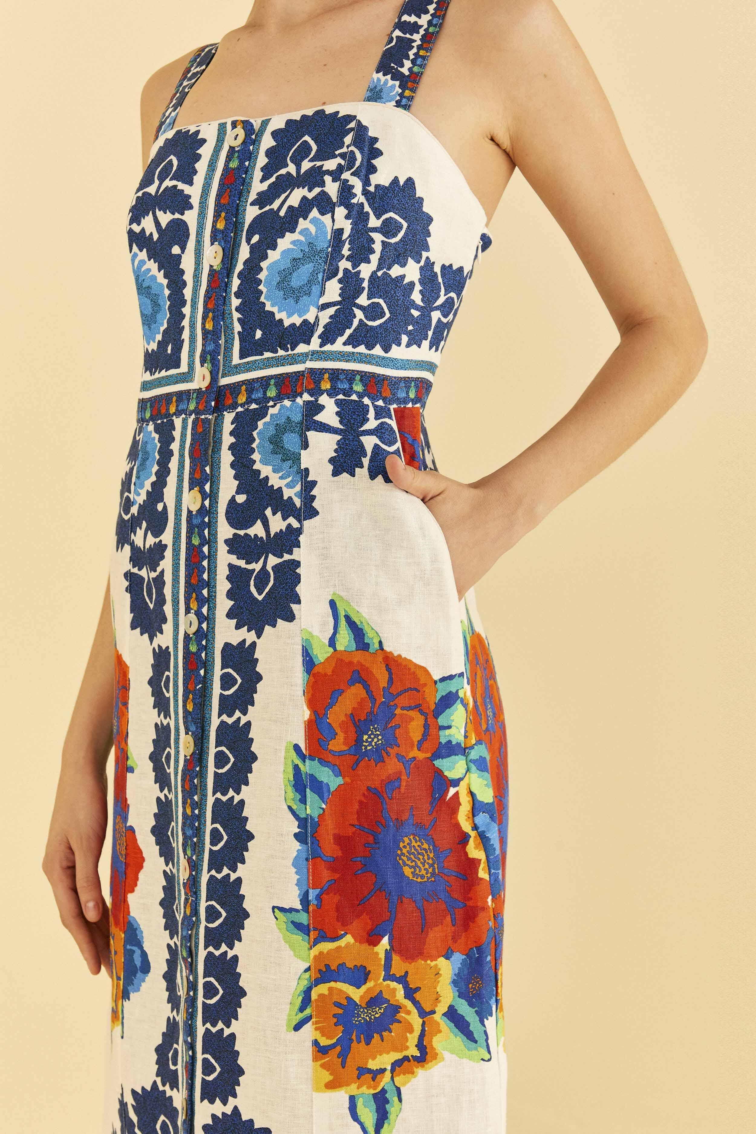 Off-White Flower Tapestry Midi Dress Product Image