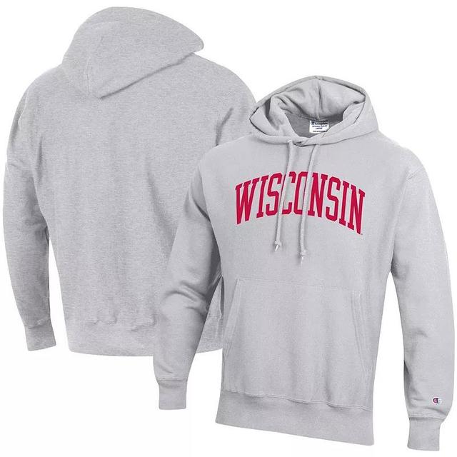 Mens Champion Heathered Gray Wisconsin Badgers Team Arch Reverse Weave Pullover Hoodie Product Image