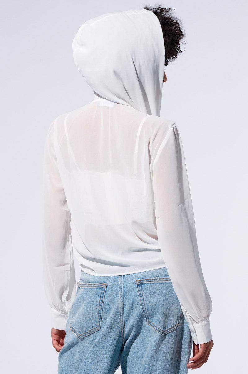 MARGO TIE FRONT BLOUSE WITH HOOD IN WHITE Product Image