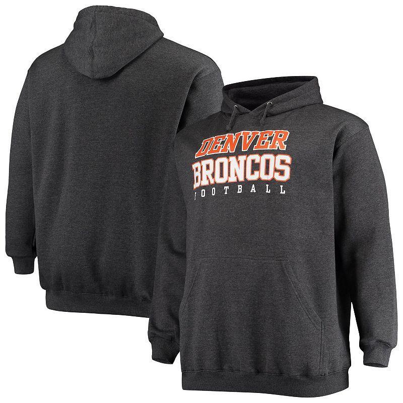 Men's Fanatics Branded Heathered Charcoal Denver Broncos Big & Tall Practice Pullover Hoodie Product Image