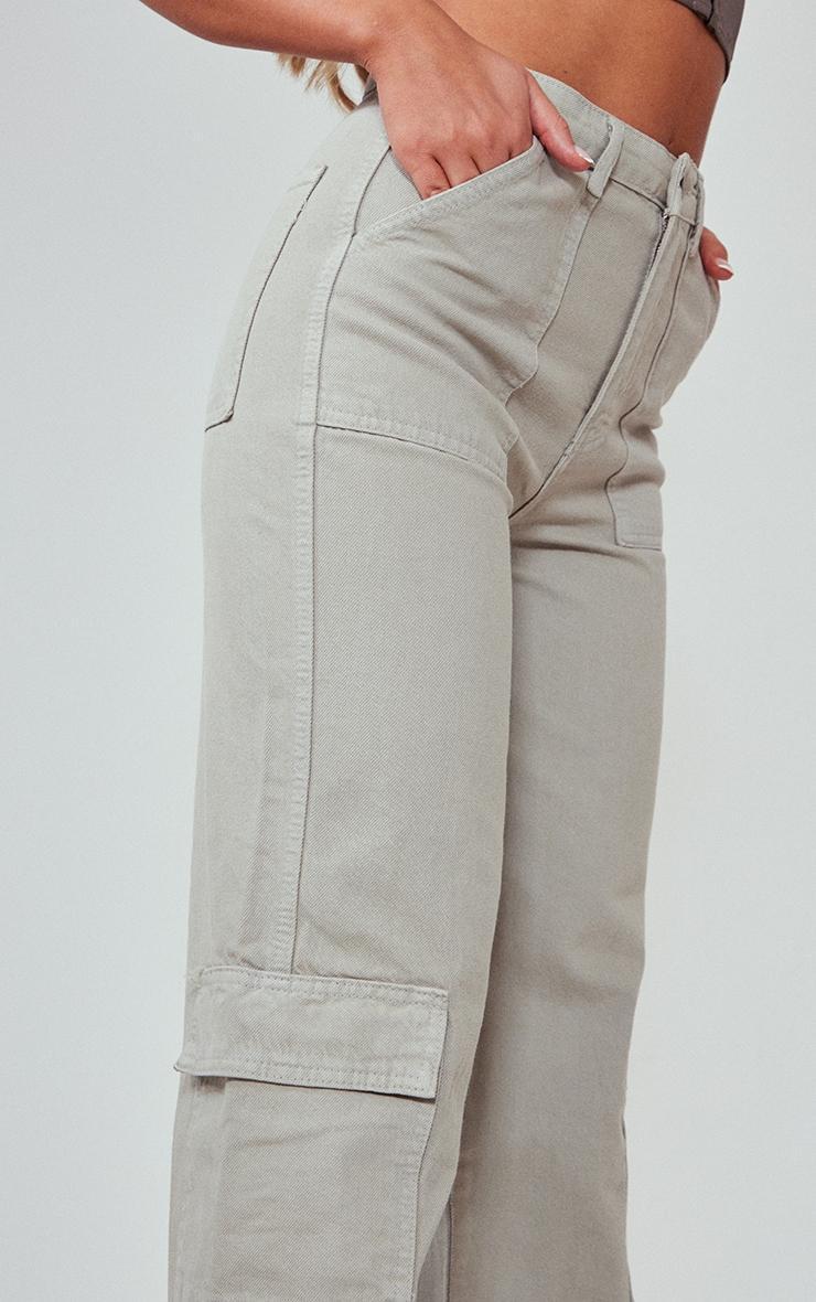 Grey Cargo Pocket Baggy Wide Leg Jeans Product Image