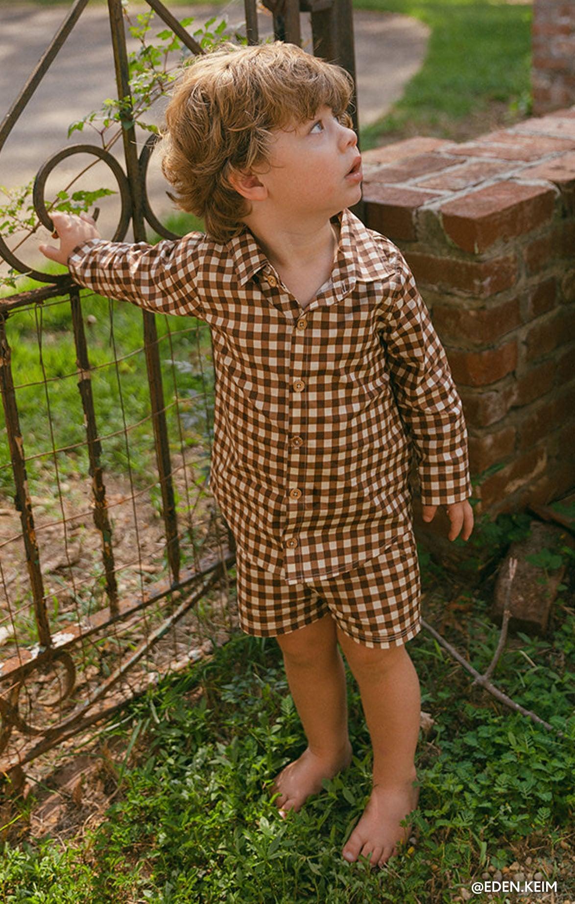 Lil Easy Shorts ~ Brown Gingham Kids Product Image