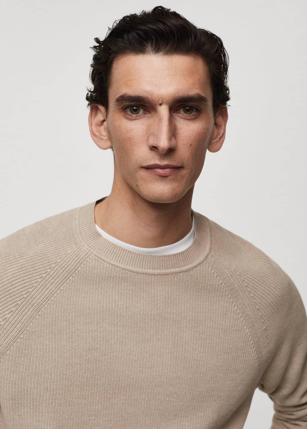 MANGO MAN - Ribbed round-neck sweater light/pastel greyMen Product Image