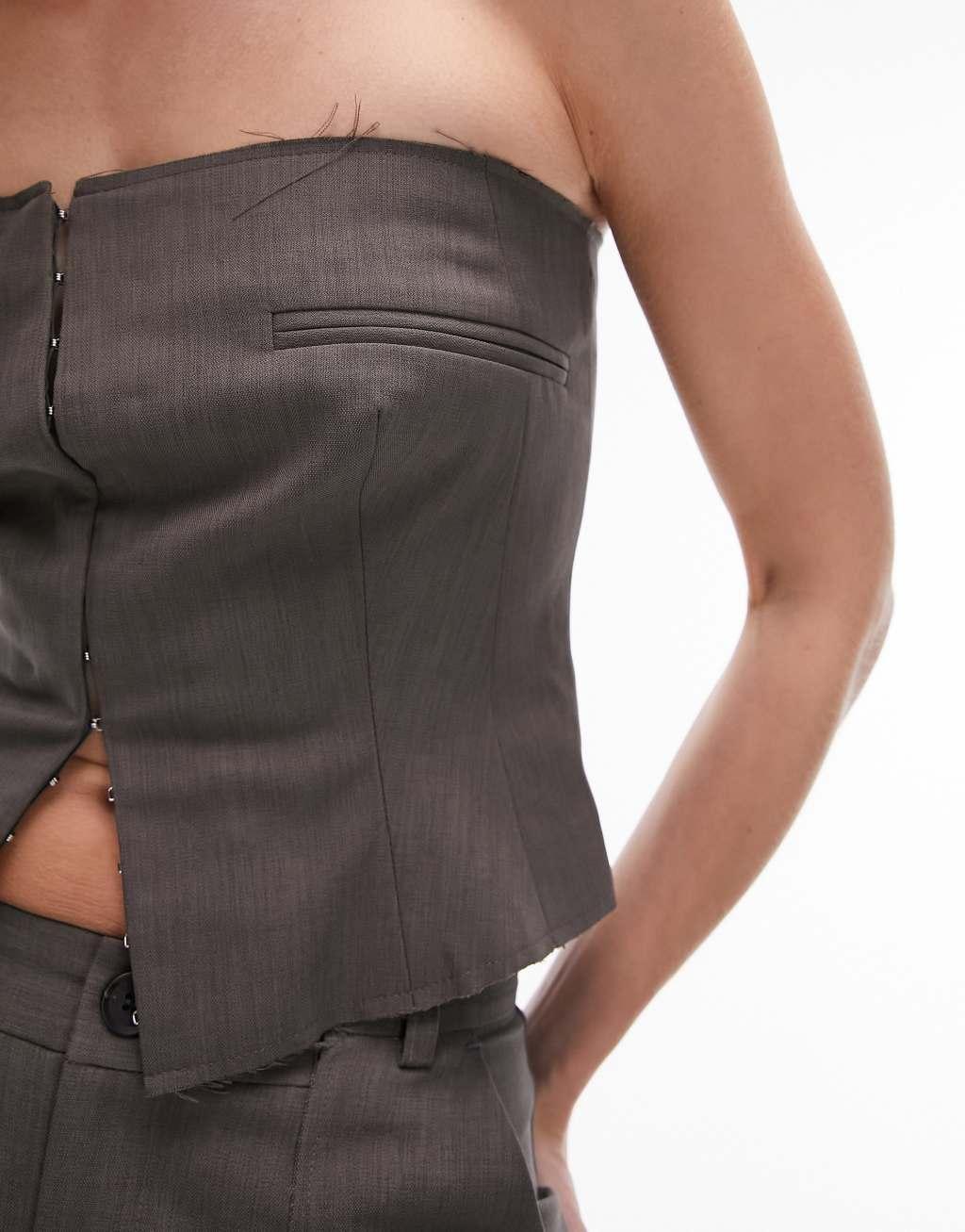 Topshop raw seam detail corset top in mid gray - part of a set Product Image