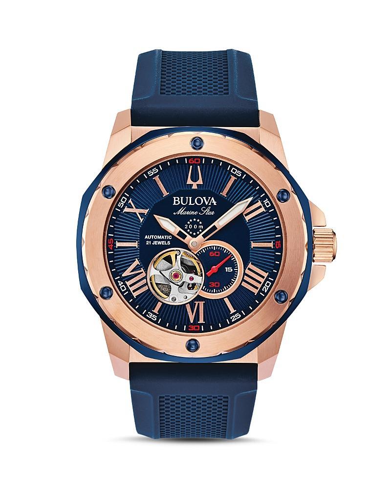 Bulova Mens Automatic Marine Star Series C Blue Leather Strap Watch 45mm Product Image