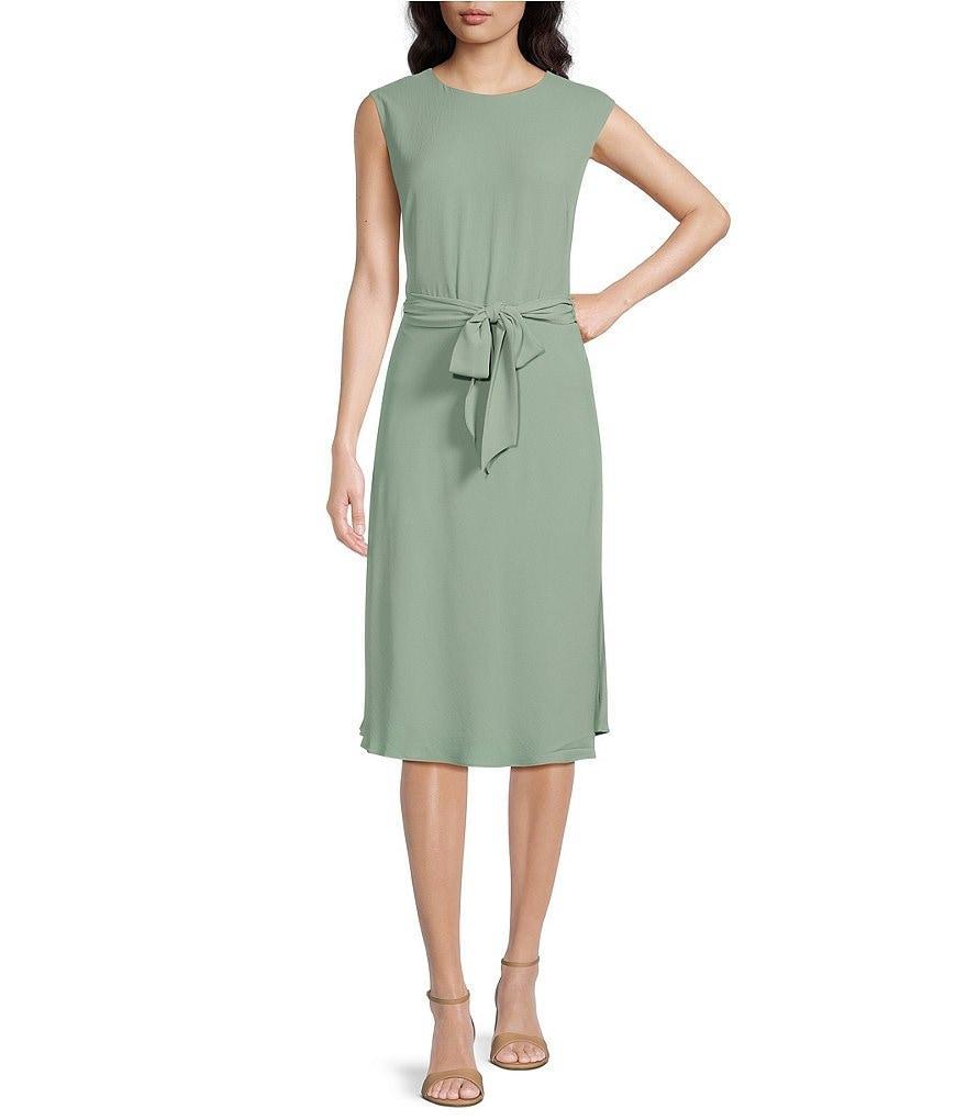 Lauren Ralph Lauren Bubble Crepe Crew Neck Cap Sleeve Tie Front A-Line Dress Product Image