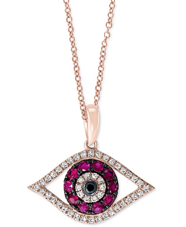 Effy Women's 14K Rose Gold Pink Ruby, Black & White Diamond Evil Eye Pendant Necklace  - female - Size: one-size Product Image