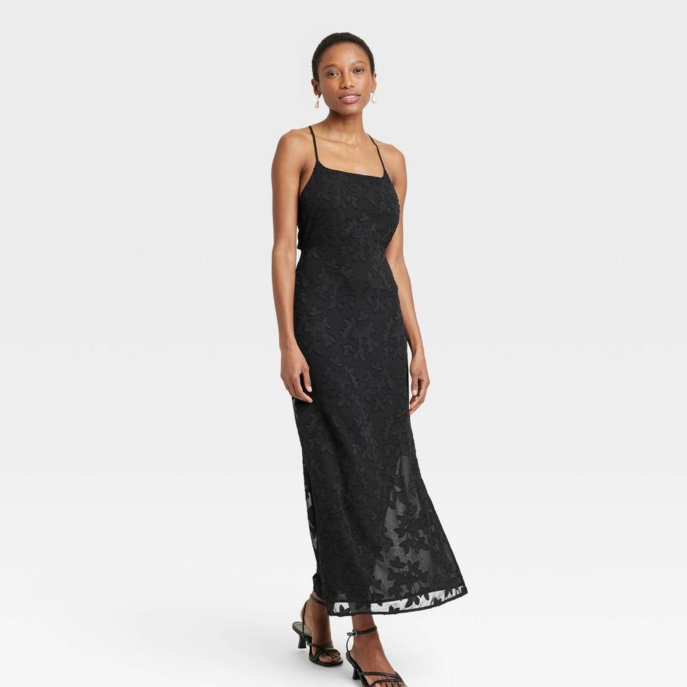 Womens Jacquard Maxi Slip Dress - A New Day Black XS Product Image