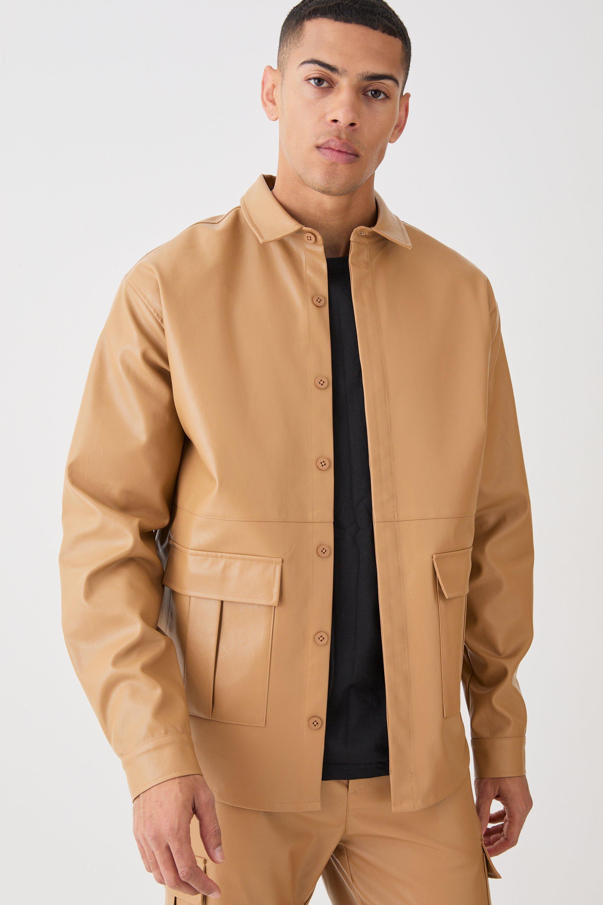 Oversized Utility Long Sleeve Pu Shirt | boohooMAN USA Product Image