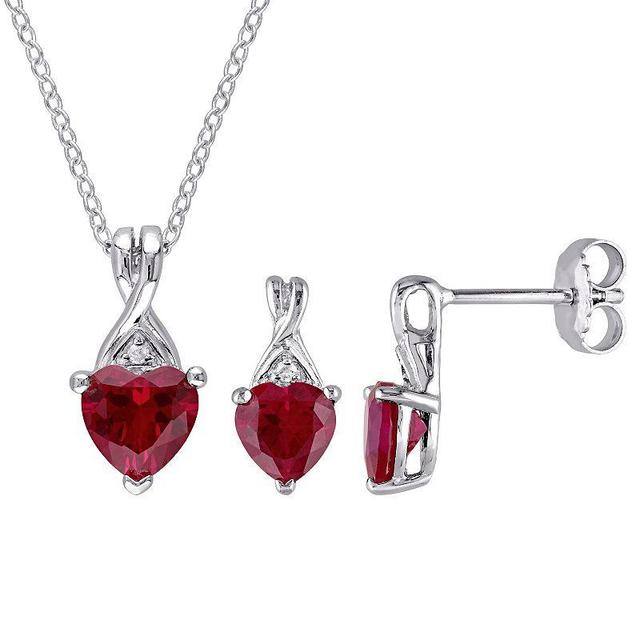 Stella Grace Sterling Silver Lab-Created Ruby & Diamond Accent Heart Twist Pendant Necklace & Earring Set, Womens Product Image