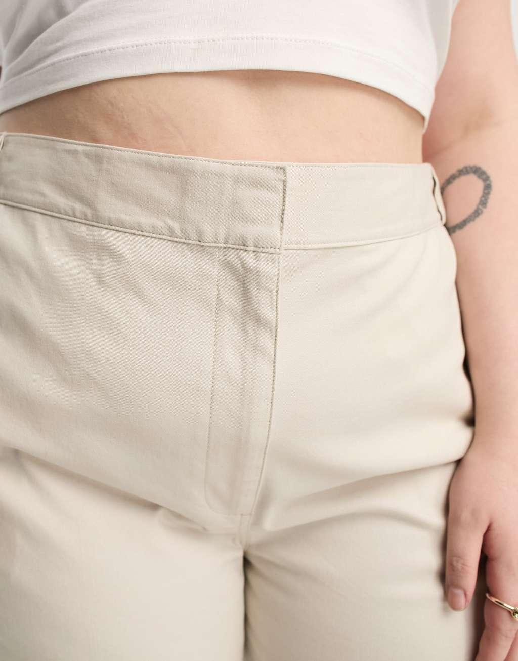 ASOS DESIGN Curve relaxed boyfriend pants in stone Product Image