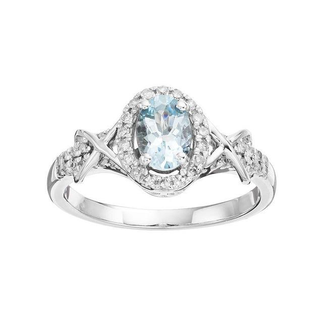 Gemminded 10k White Gold Aquamarine & 1/4 Carat T.W. Diamond Halo Ring, Womens Blue Product Image