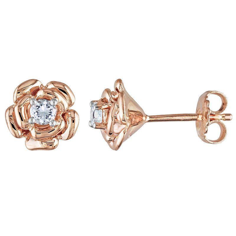 Stella Grace 10k Rose Gold Over Silver Lab-Created White Sapphire Flower Earrings, Womens, 18k Rose Gold Product Image