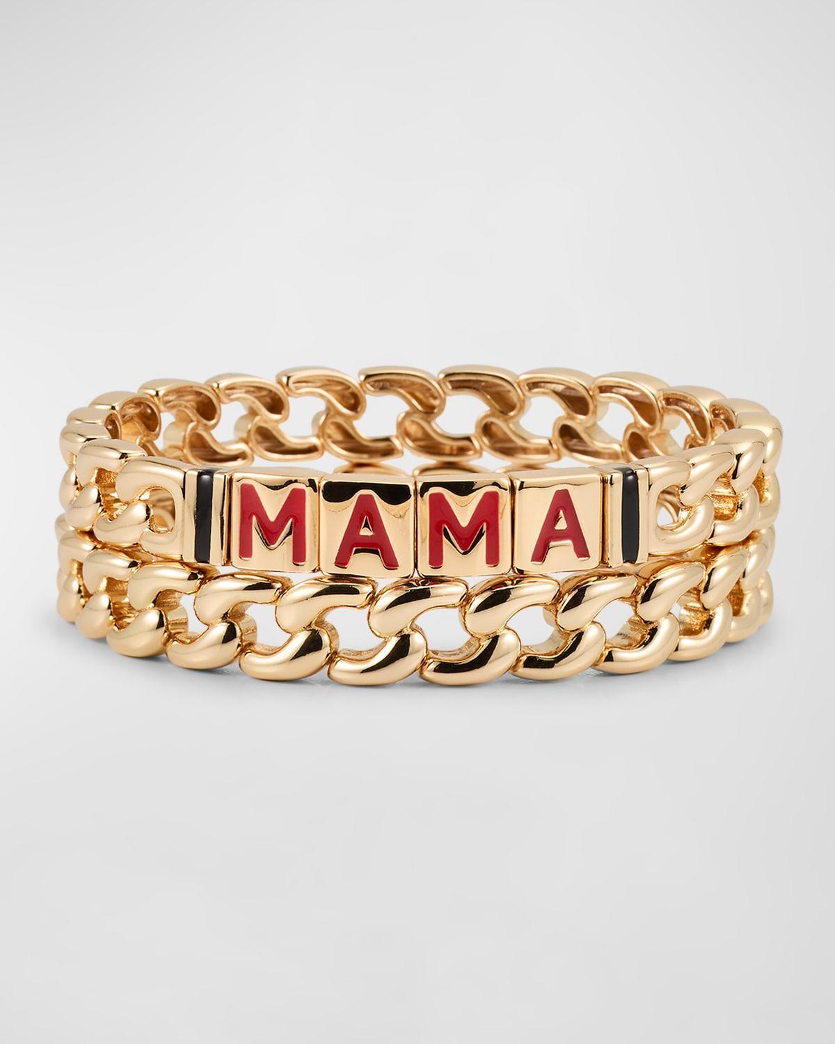 Womens 2-Piece Mama Goldtone & Enamel Stretch Bracelet Set Product Image