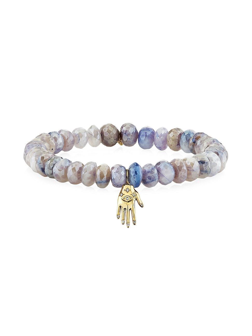 Womens 14K Yellow Gold, Lavender Moonstone & 0.04 TCW Diamond Beaded Stretch Bracelet Product Image