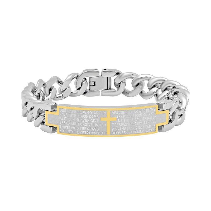 Stainless Steel Two Tone The Lords Prayer ID Bracelet - Men, Mens Yellow Product Image