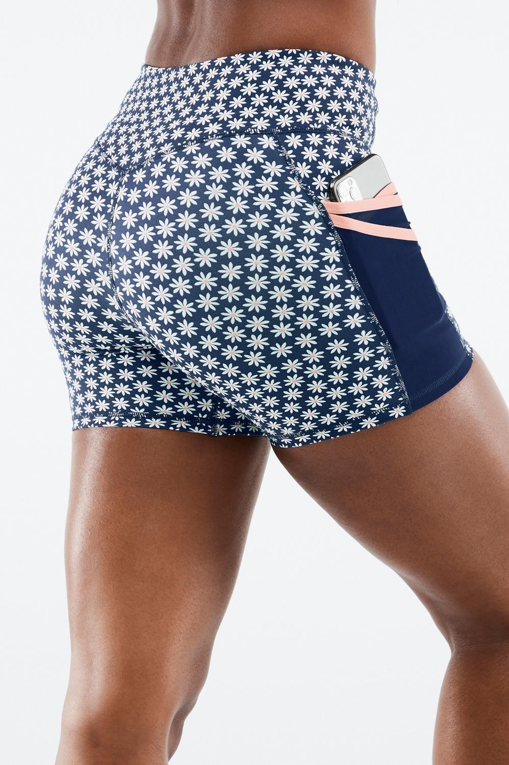 Fabletics Trinity Mid Rise Pocket Short 5 Womens Abyss Porter Daisy/Pink Dust plus Size 2X Product Image