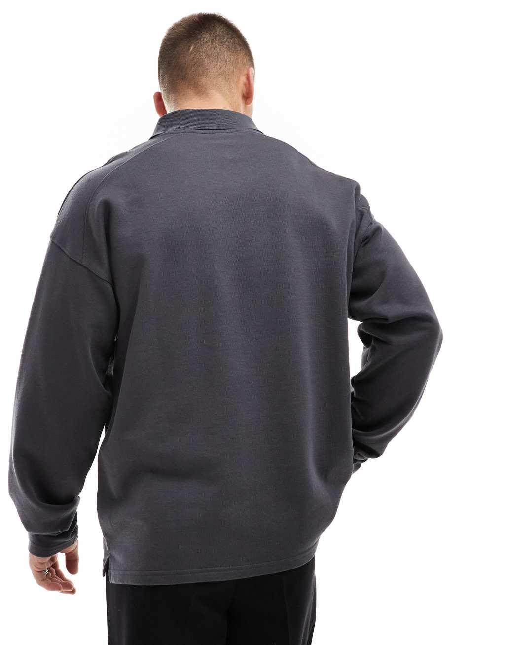 Selected Homme oversized polo shirt in dark gray Product Image