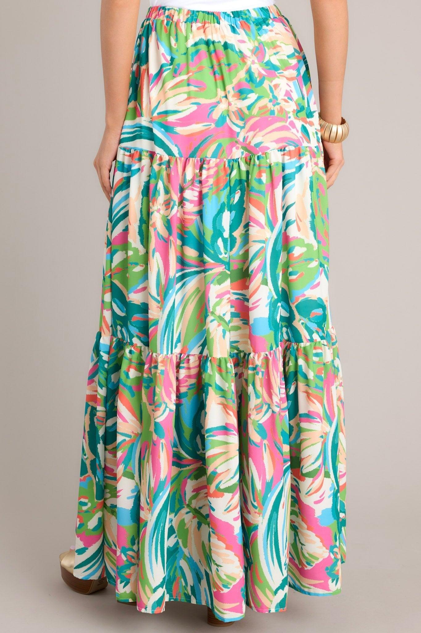 Oceanic Mirage Teal Tropical Print Maxi Skirt Product Image