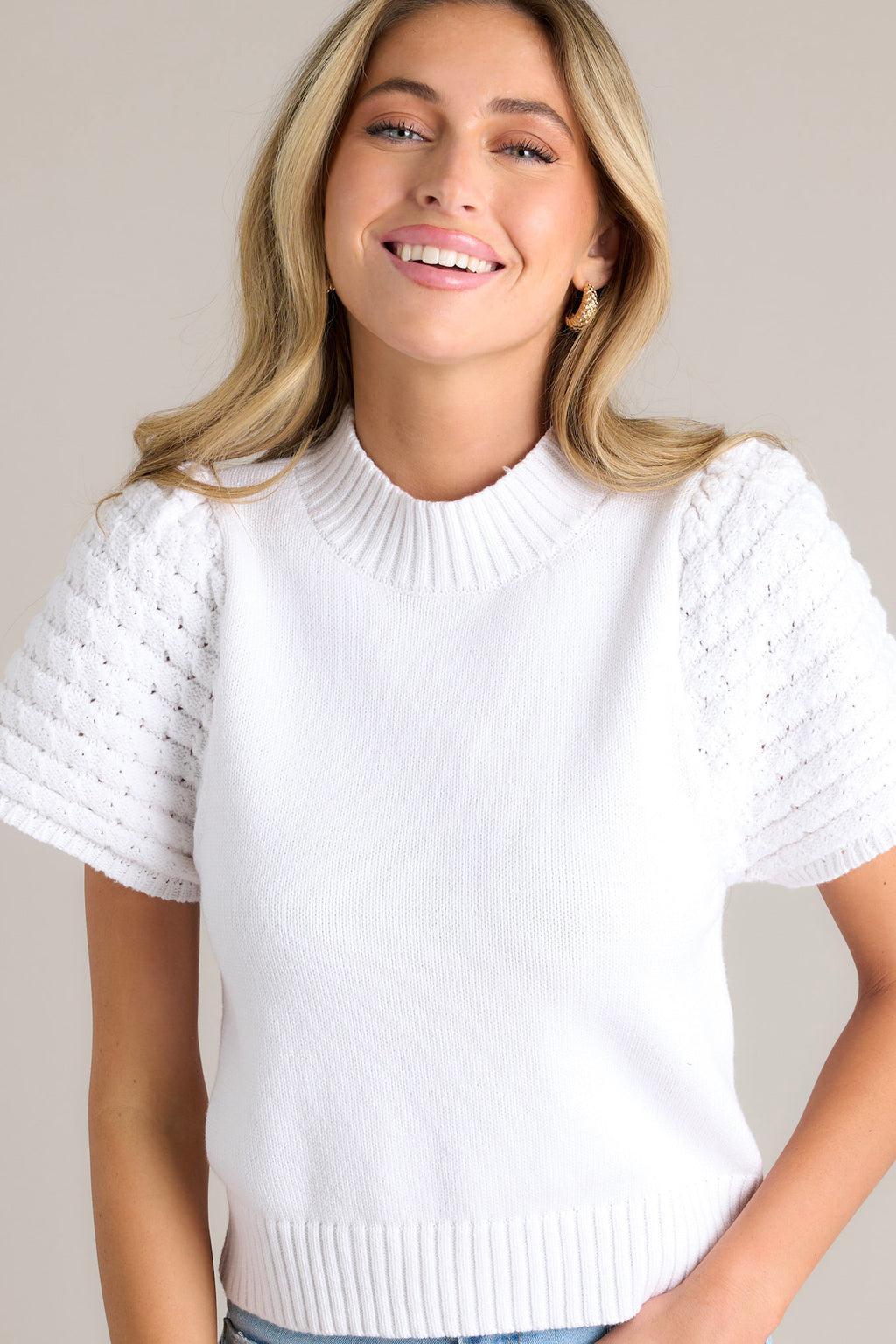 You and I White Collared Cap Sleeve Sweater Product Image