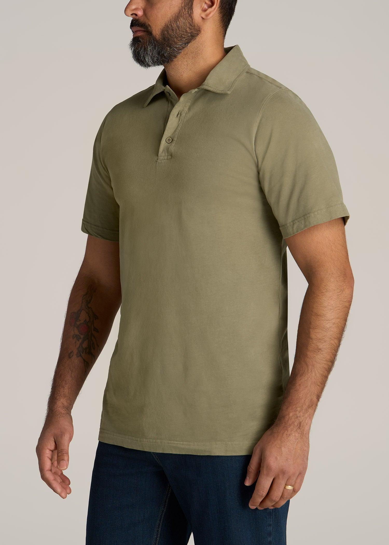 LJ&S Ultra Soft Short Sleeve Cotton Polo for Tall Men in Vintage Moss Green Product Image