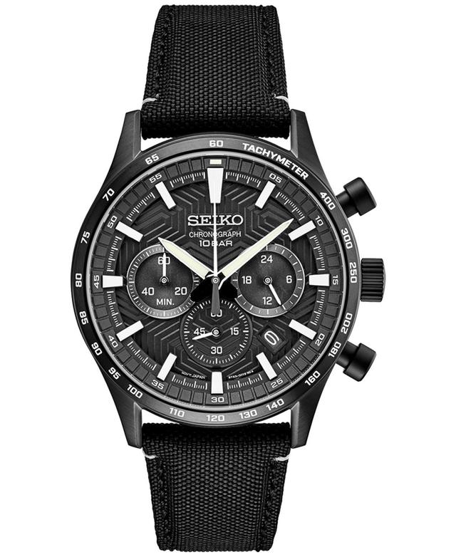 Seiko Mens Chronograph Essentials Black Nylon Strap Watch 43mm Product Image