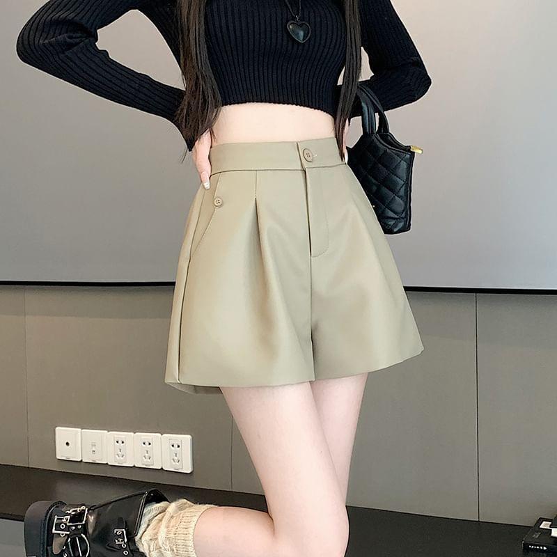 High Waist Faux Leather Shorts Product Image