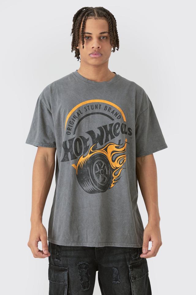 Mens Grey Loose Hotwheels Wash License T-shirt, Grey Product Image