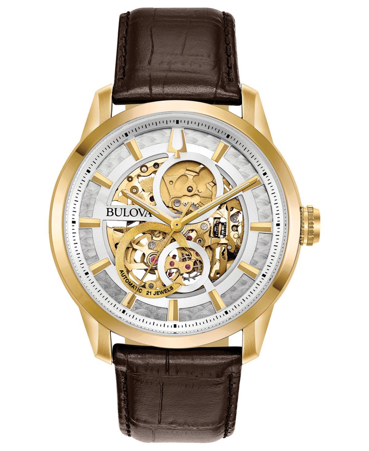 Bulova Mens Automatic Sutton Brown Leather Strap Watch 43mm Product Image