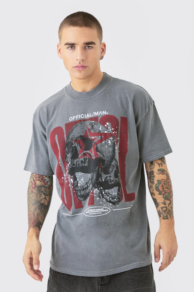 Oversized Extended Neck OFCL Skull Wash T-shirt | boohooMAN USA Product Image